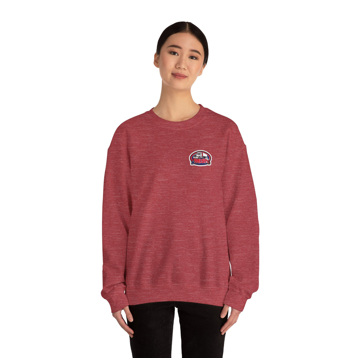 Unisex patriotic crewneck sweatshirt by Printify featuring "We Drive America's Economy" design in ash color.