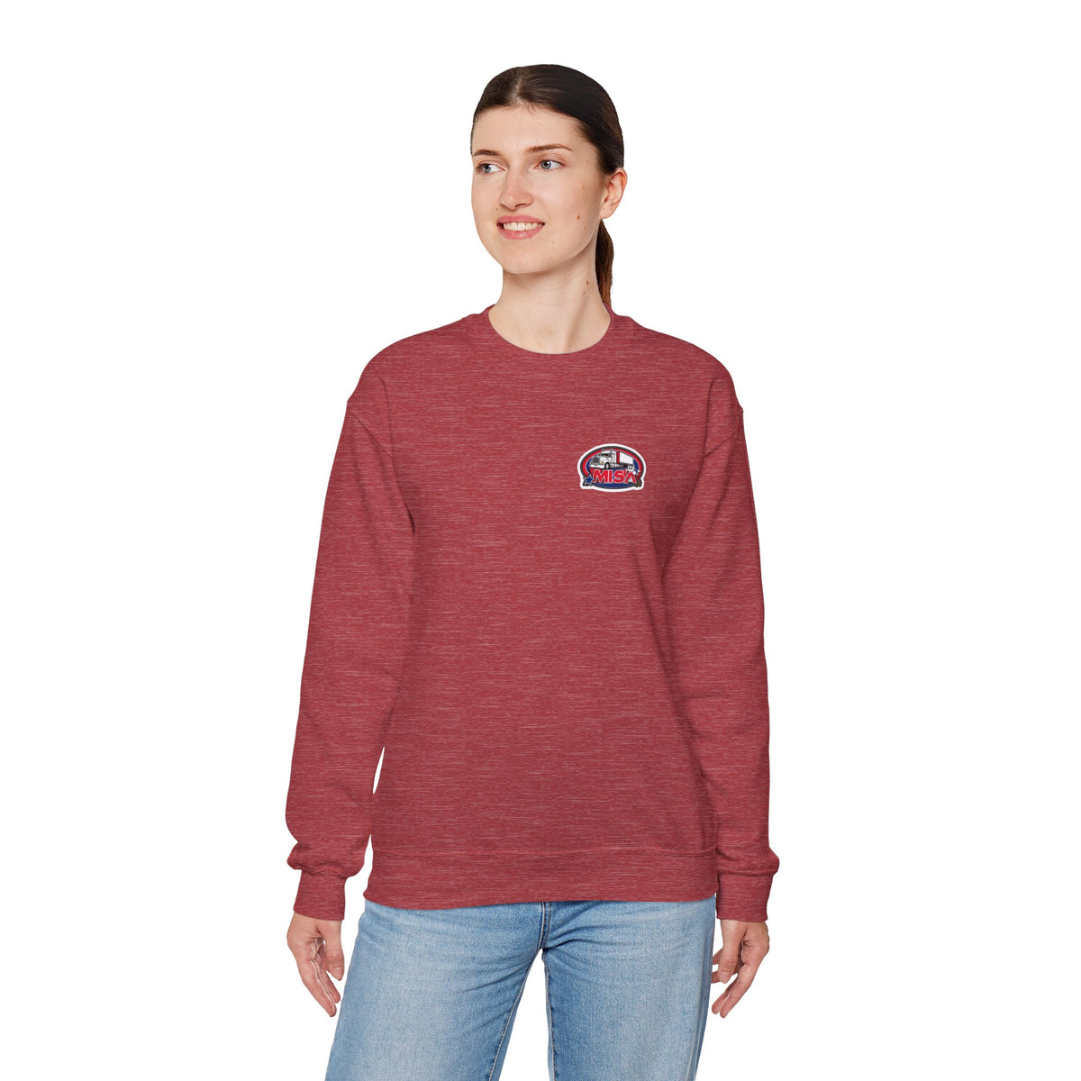 Unisex ash crewneck sweatshirt by Printify with patriotic "We Drive America's Economy" design, showcasing bold text and casual style.