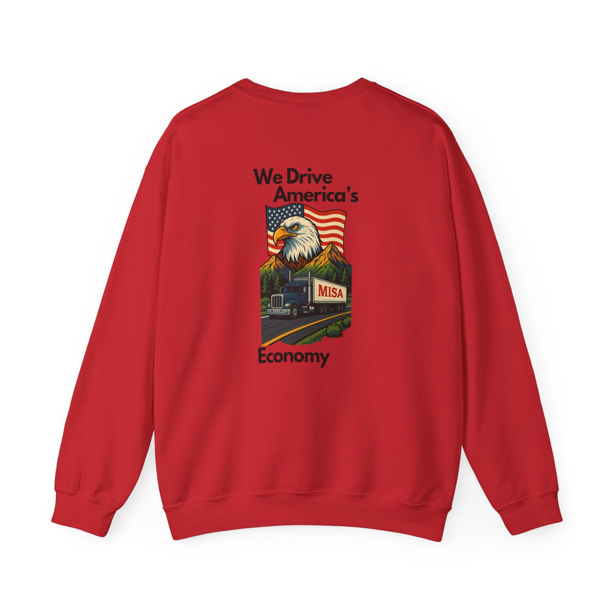Unisex crewneck sweatshirt by Printify with patriotic "We Drive America's Economy" design in ash color.