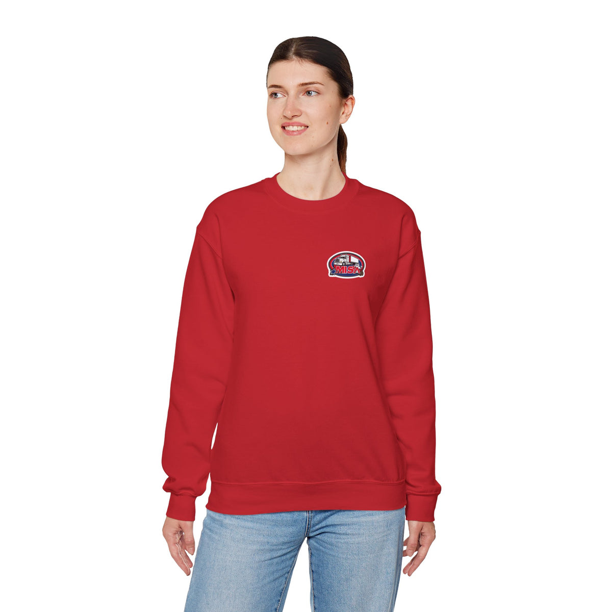 Unisex patriotic crewneck sweatshirt by Printify with "We Drive America's Economy" design, featuring a casual ash-colored fabric.
