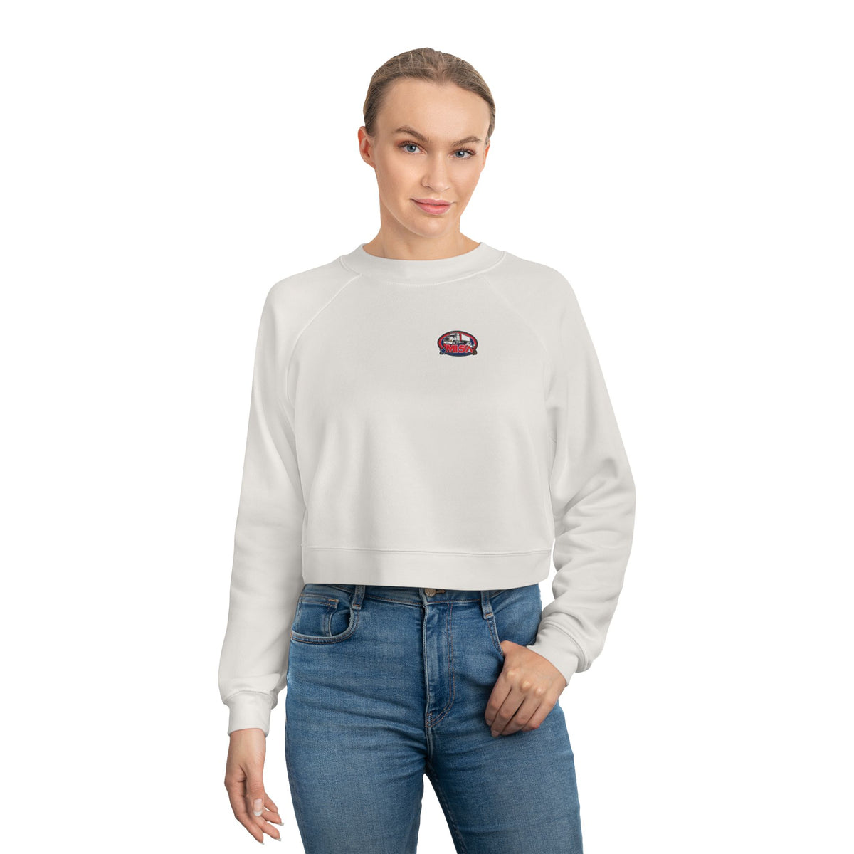 Black women's cropped fleece sweatshirt with colorful graphic design from Printify, cozy and stylish for casual wear.