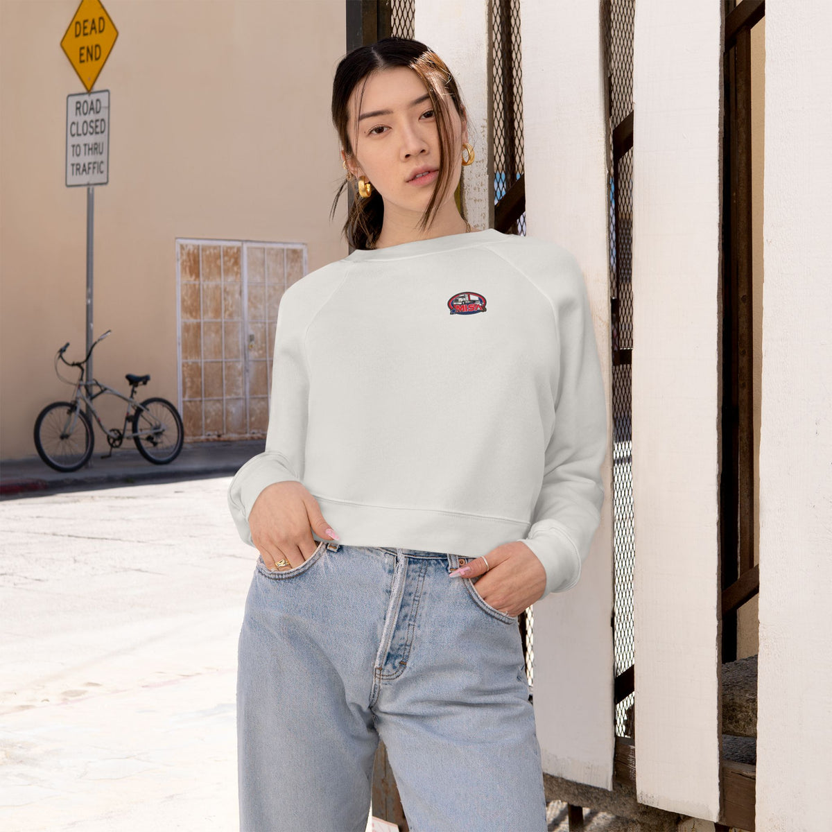 Black women's cropped fleece sweatshirt with fun graphic design from Printify, cozy and stylish for casual wear.