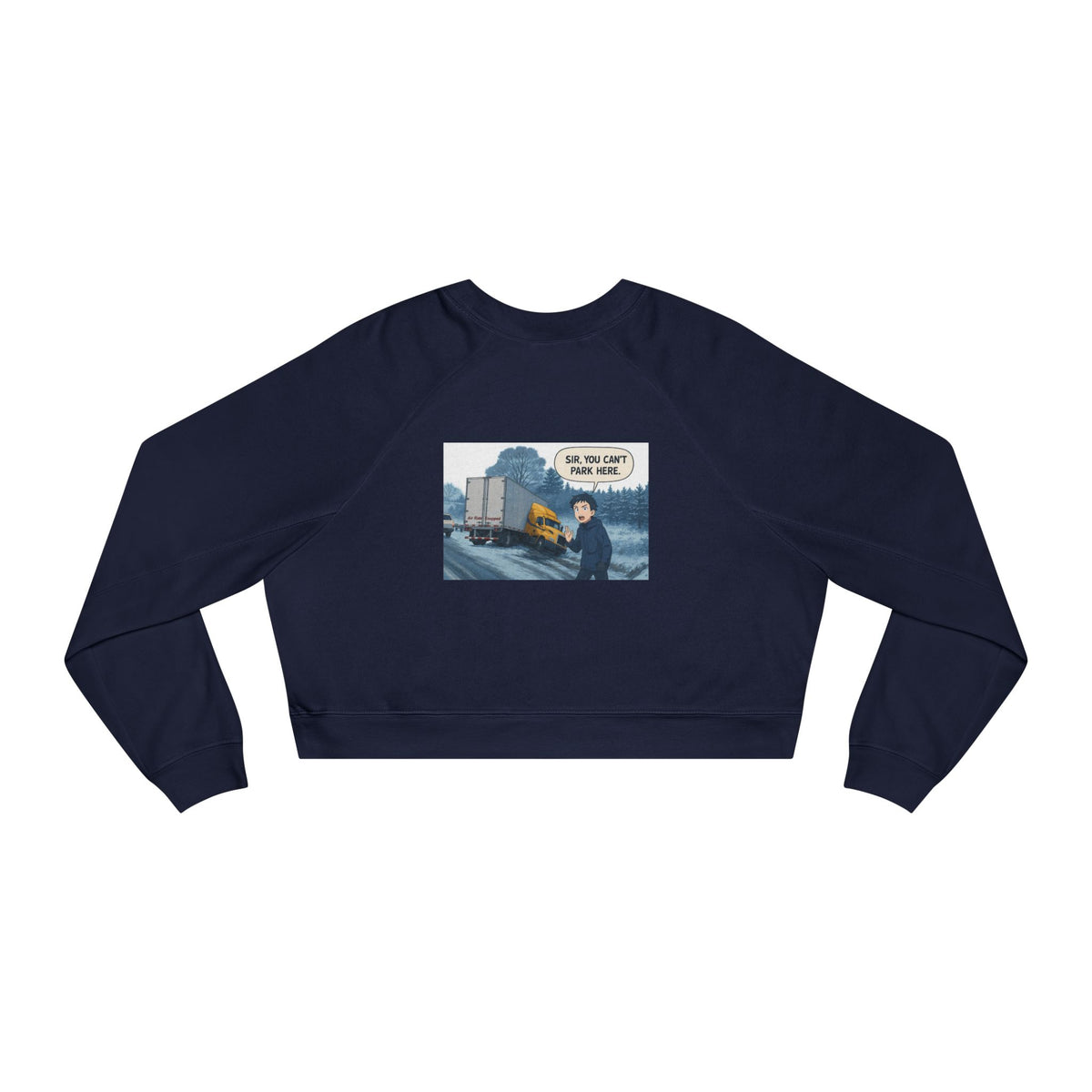 Black women's cropped fleece sweatshirt with colorful graphic design by Sir, cozy and stylish for casual wear.