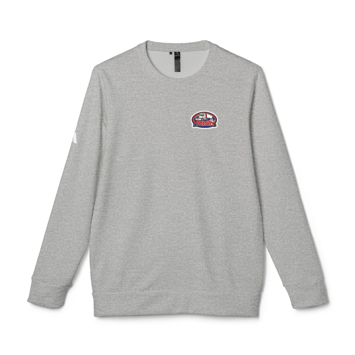 Black Adidas unisex fleece crewneck sweatshirt with humorous trucking design for men and women.