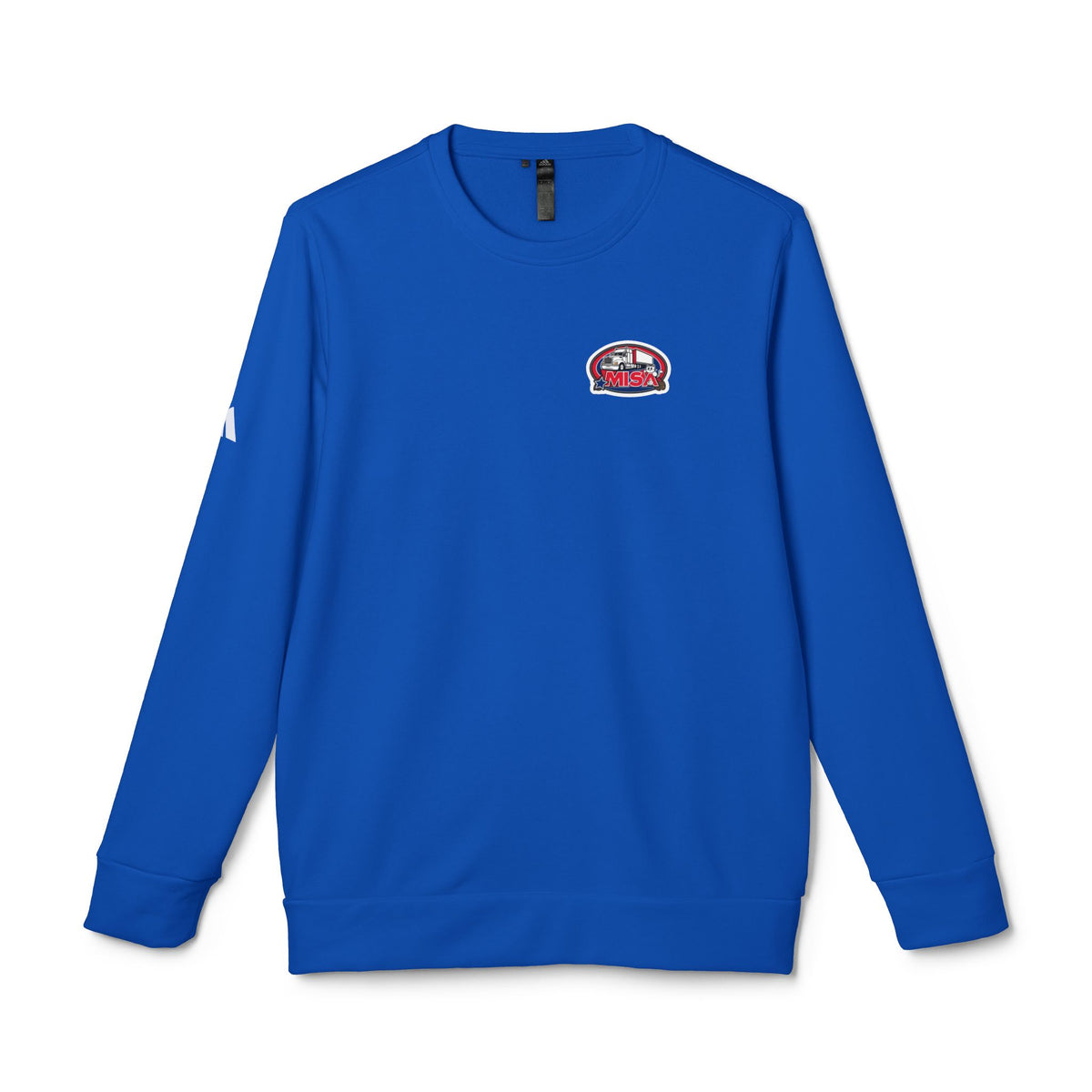 Black Adidas unisex fleece crewneck sweatshirt with humorous trucking design and "Sir" text, featuring a cozy, casual fit.