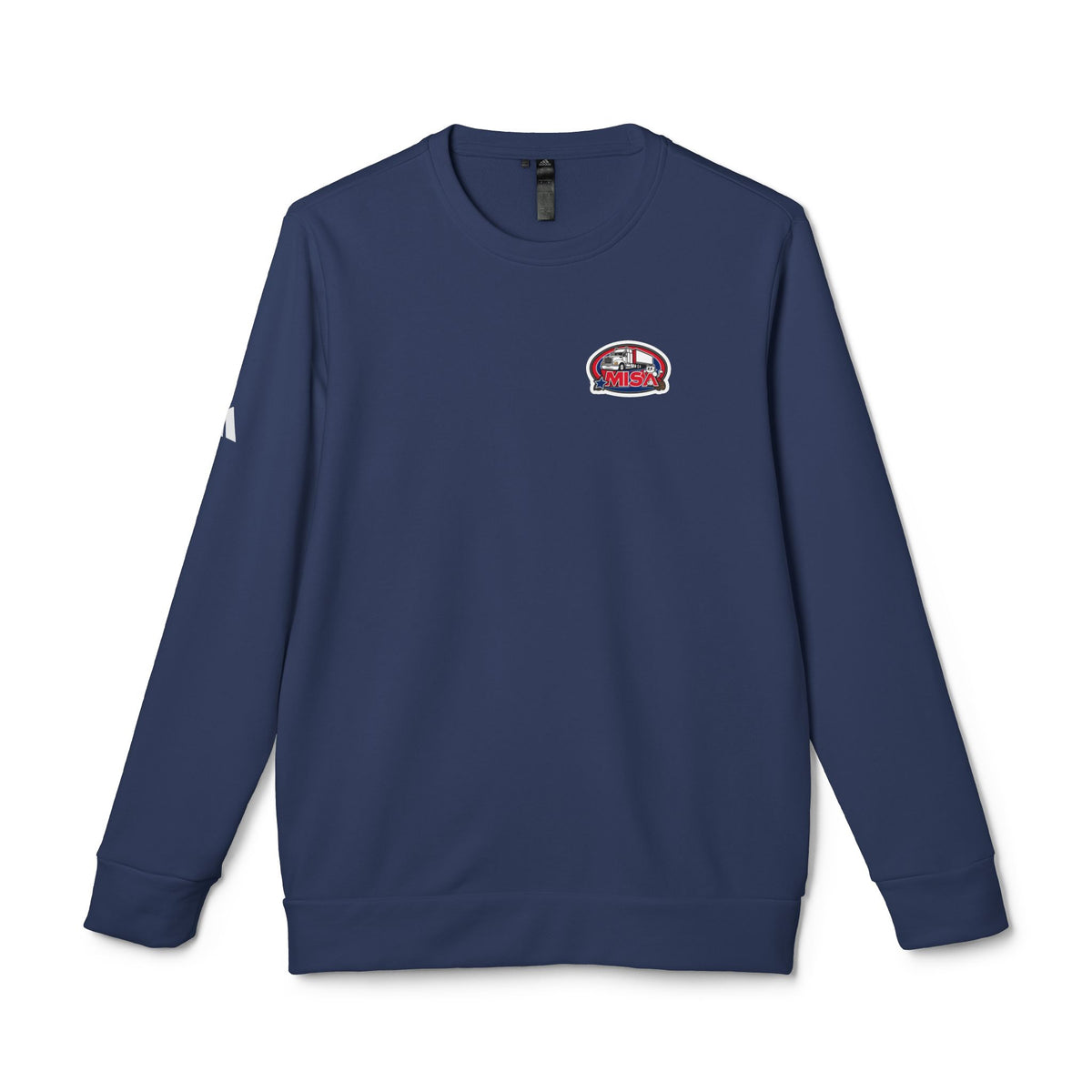 Black Adidas unisex fleece crewneck sweatshirt with humorous trucking design featuring the word "Sir" on the front.