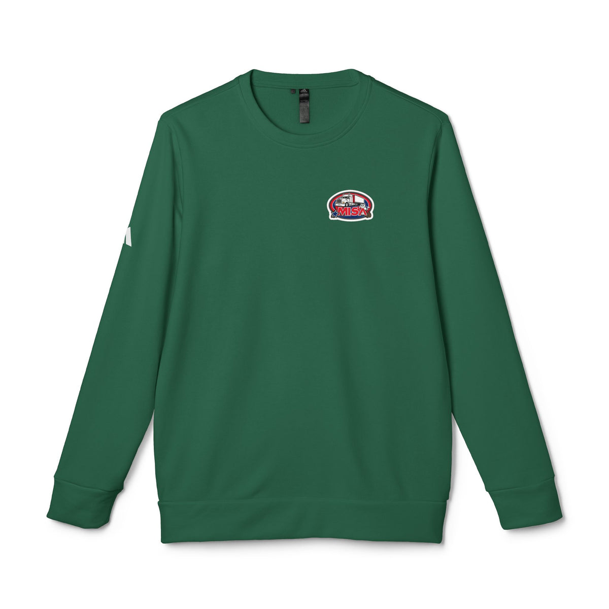 Black Adidas unisex fleece crewneck sweatshirt featuring humorous trucking design with "Sir" printed on the front.