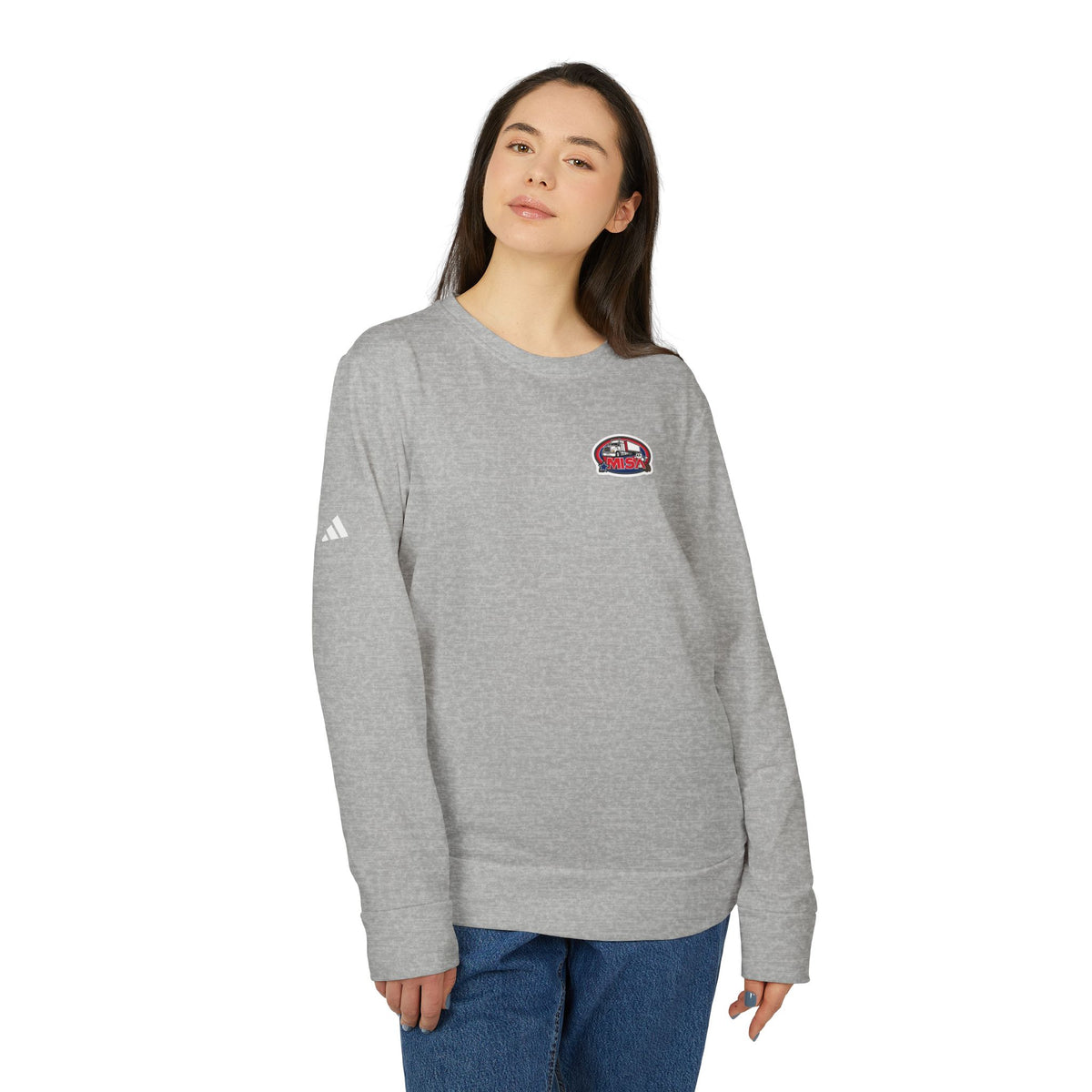 Black Adidas unisex fleece crewneck sweatshirt with humorous trucking design featuring Sir, casual and comfortable for everyday wear.