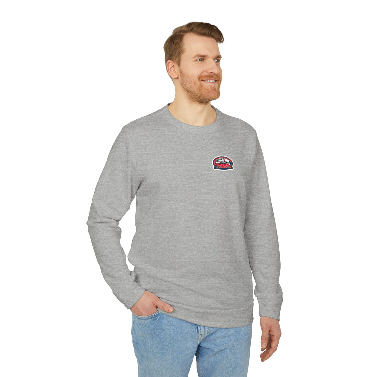 Black Adidas unisex fleece crewneck sweatshirt with humorous trucking design featuring a Sir motif, casual and cozy apparel.