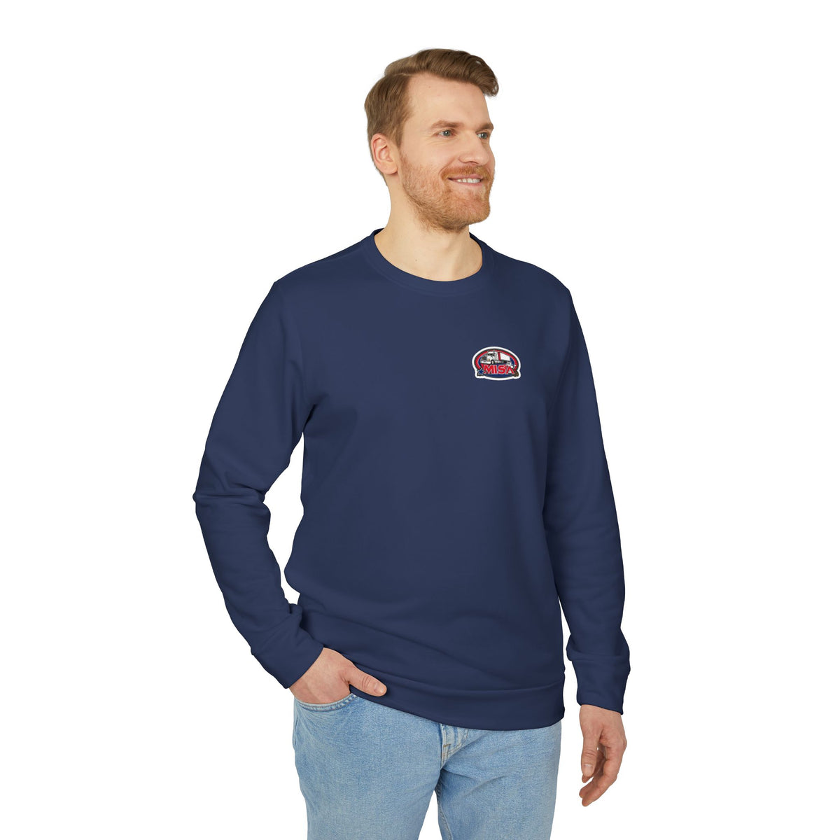 Black Adidas unisex fleece crewneck sweatshirt with humorous trucking design and "Sir" text, casual and comfortable apparel.