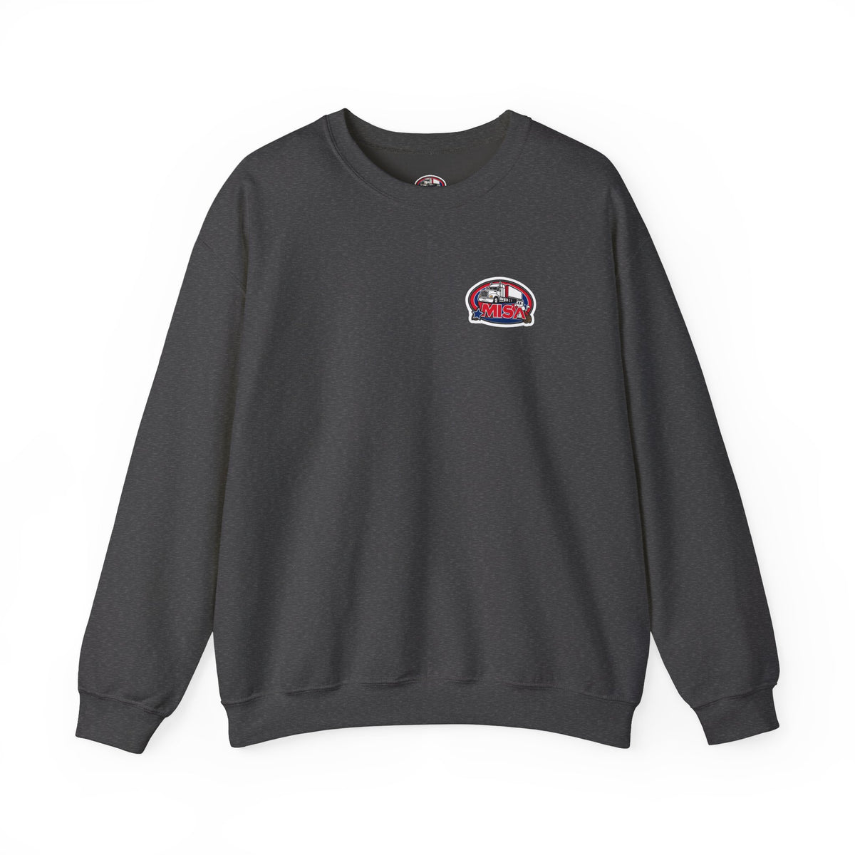 Unisex charcoal patriotic eagle sweatshirt by Printify featuring bold eagle graphic and "We Drive America's Economy" slogan.