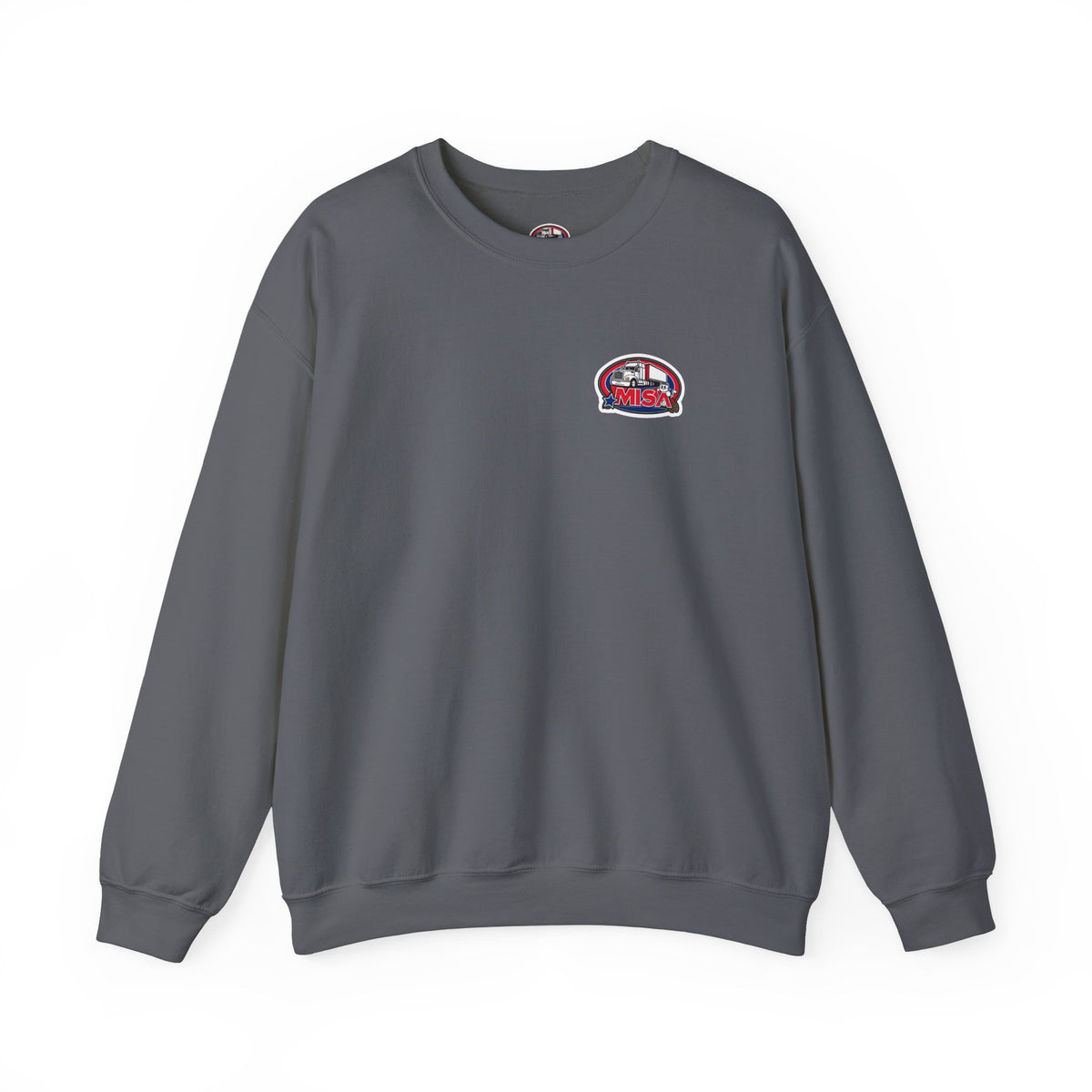 Unisex charcoal patriotic eagle sweatshirt by Printify featuring bold eagle and "We Drive America's Economy" slogan on crewneck.