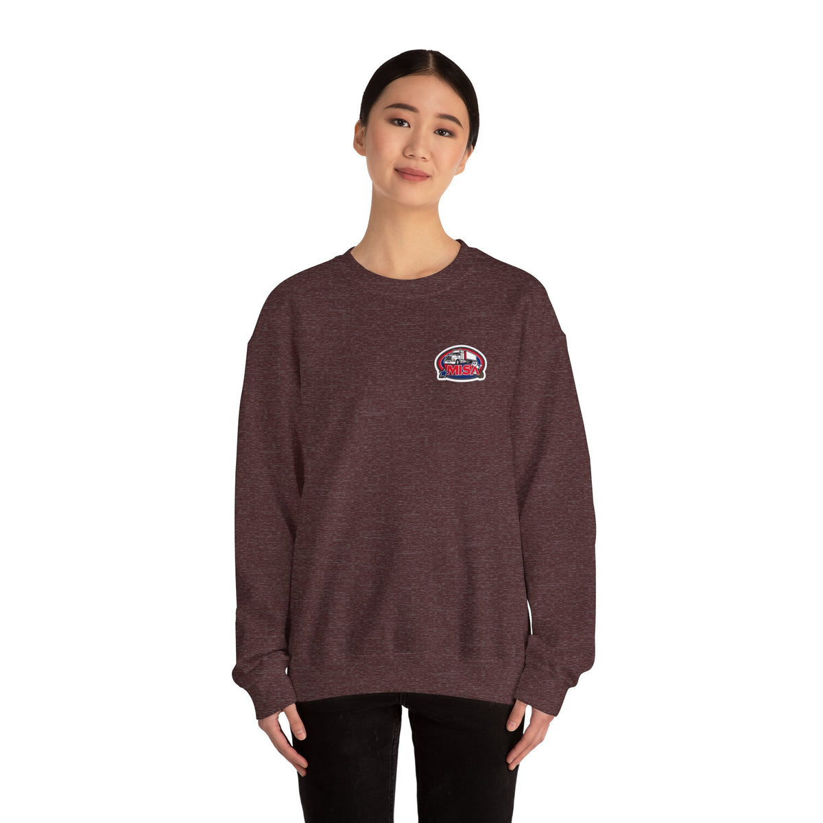 Unisex charcoal patriotic eagle sweatshirt with "We Drive America's Economy" slogan, made by Printify, featuring a bold eagle graphic.