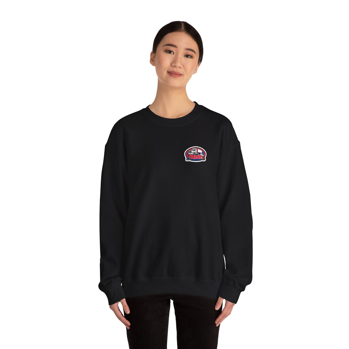 Unisex charcoal patriotic eagle sweatshirt by Printify featuring bold eagle graphic and "We Drive America's Economy" text.