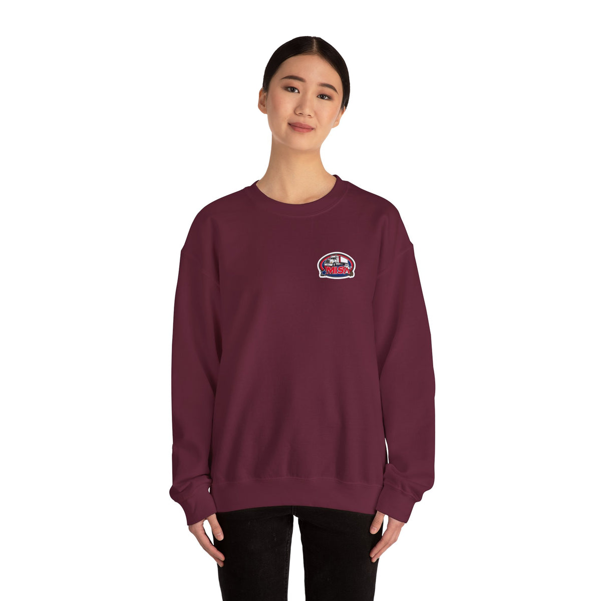 Unisex charcoal patriotic eagle sweatshirt with bold "We Drive America's Economy" print, heavy blend crewneck by Printify.