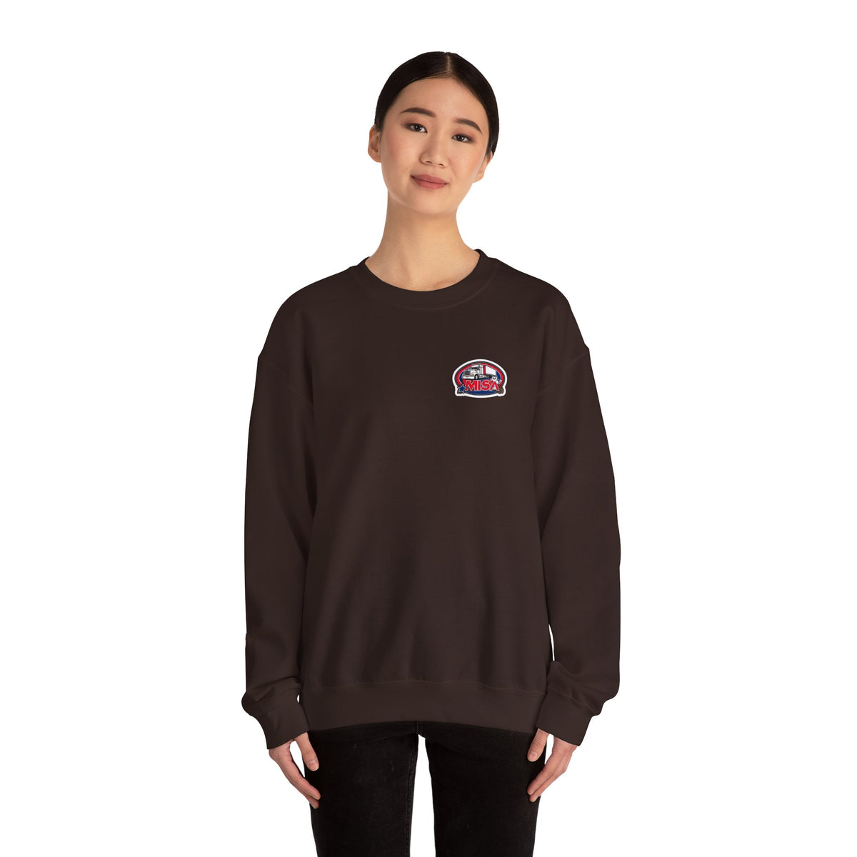 Unisex charcoal patriotic eagle sweatshirt by Printify featuring bold "We Drive America's Economy" slogan on heavy blend crewneck.