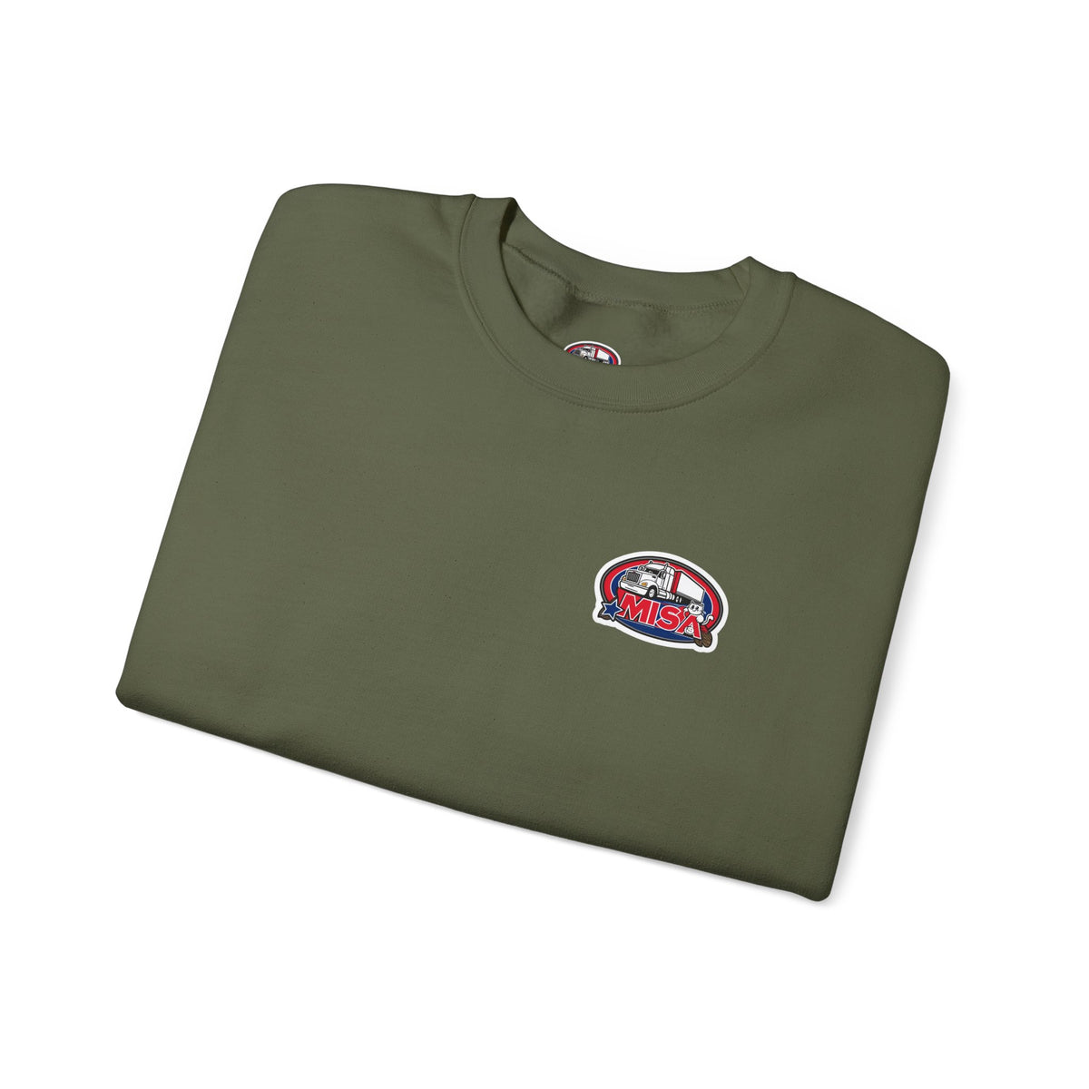 Unisex patriotic eagle sweatshirt in charcoal, heavy blend crewneck with "We Drive America's Economy" slogan, by Printify.