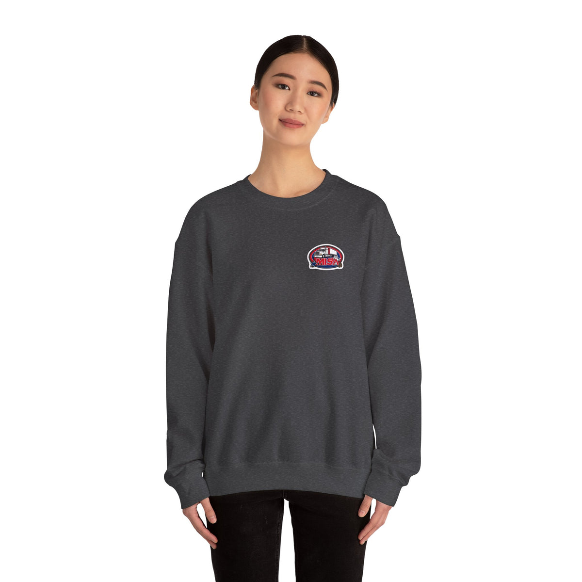 Unisex charcoal Patriot eagle sweatshirt by Printify featuring patriotic design and bold "We Drive America's Economy" text.