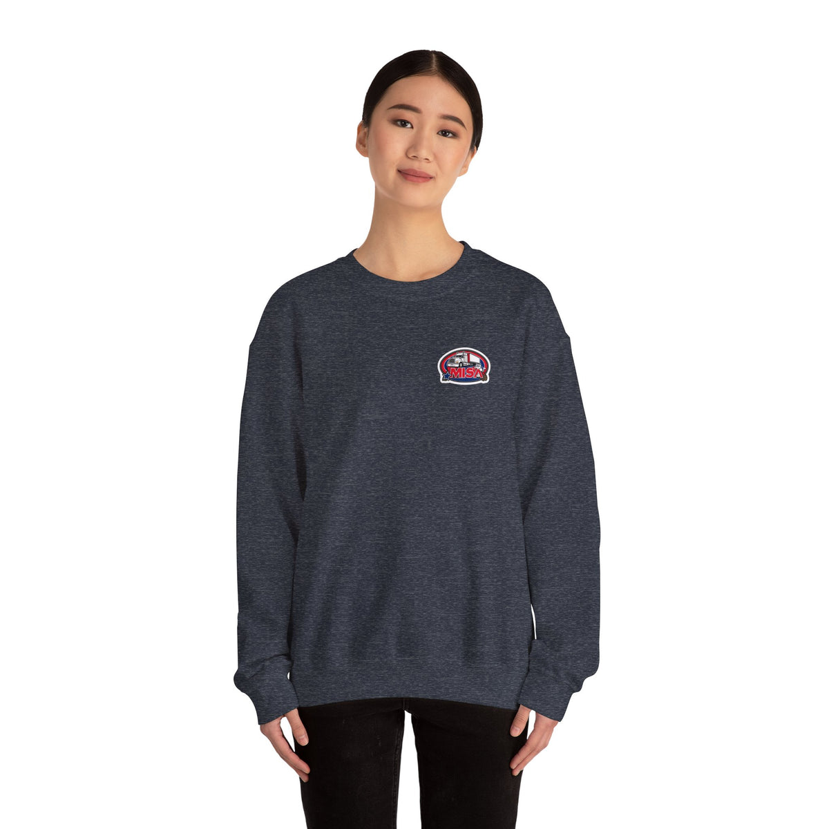 Charcoal unisex patriotic eagle sweatshirt by Printify featuring bold "We Drive America's Economy" design on heavy blend crewneck.