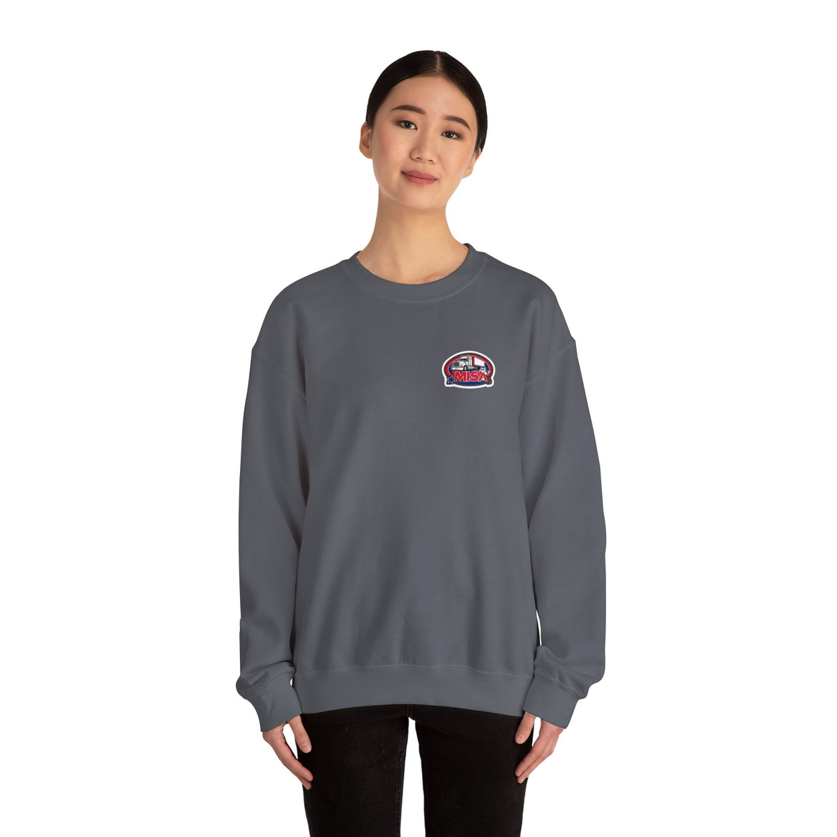 Unisex charcoal patriotic eagle sweatshirt by Printify with "We Drive America's Economy" text on a heavy blend crewneck.
