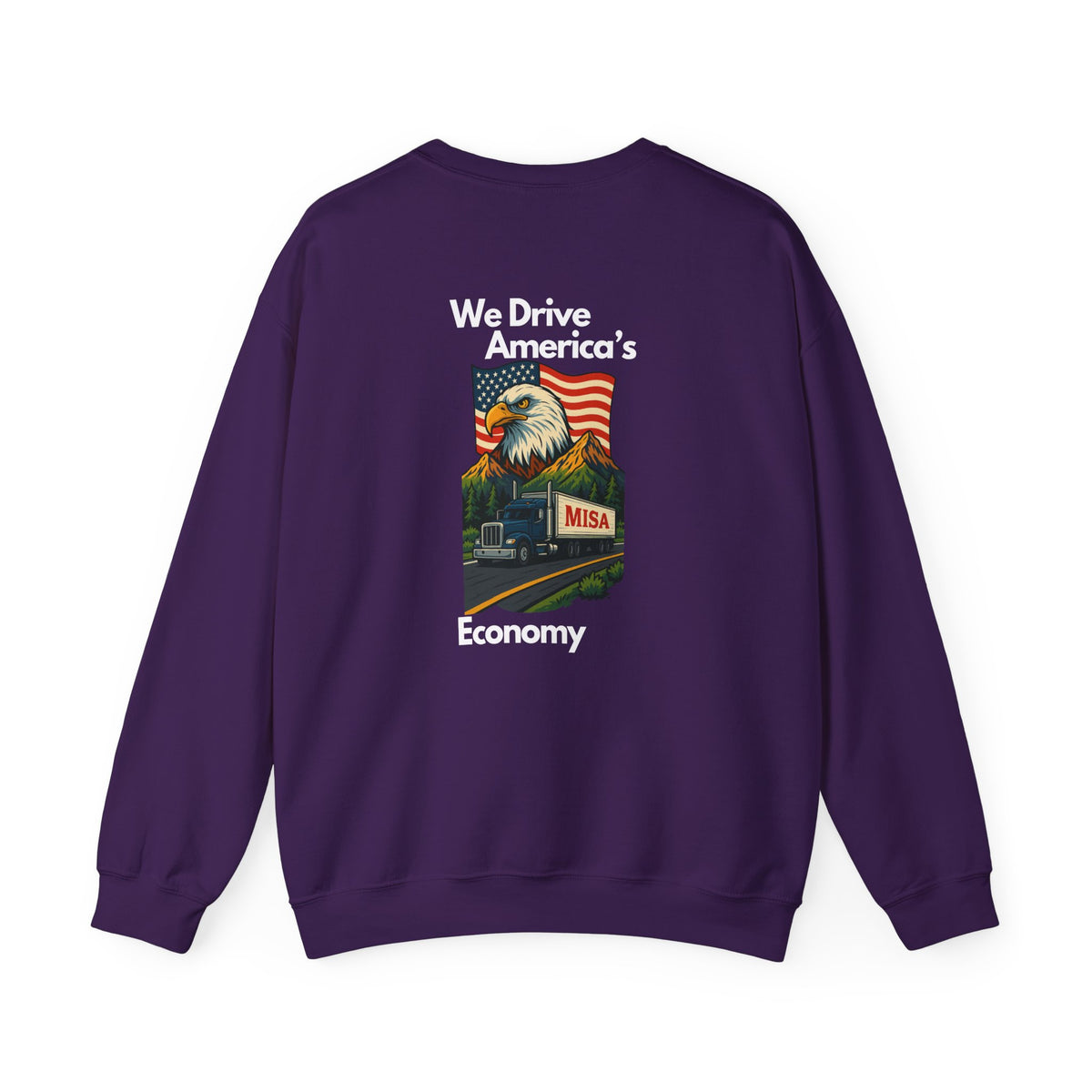 Unisex charcoal patriotic eagle sweatshirt by Printify featuring bold eagle graphic and "We Drive America's Economy" text on crewneck.