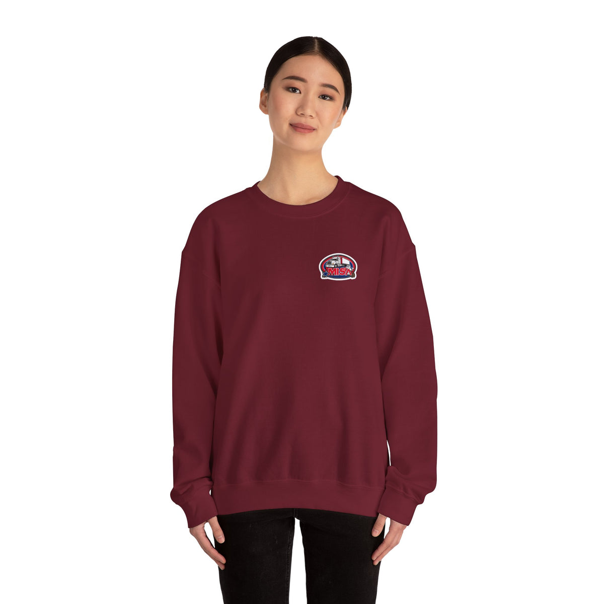 Unisex patriotic eagle sweatshirt by Printify in charcoal with bold "We Drive America's Economy" slogan on the front.