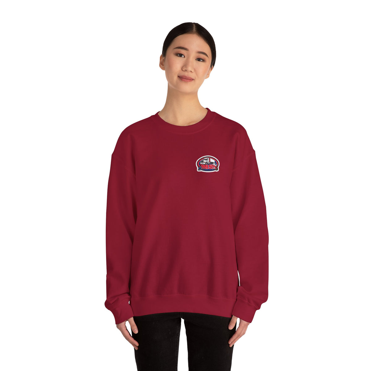 Unisex charcoal patriotic eagle sweatshirt by Printify featuring bold eagle graphic and "We Drive America's Economy" text.