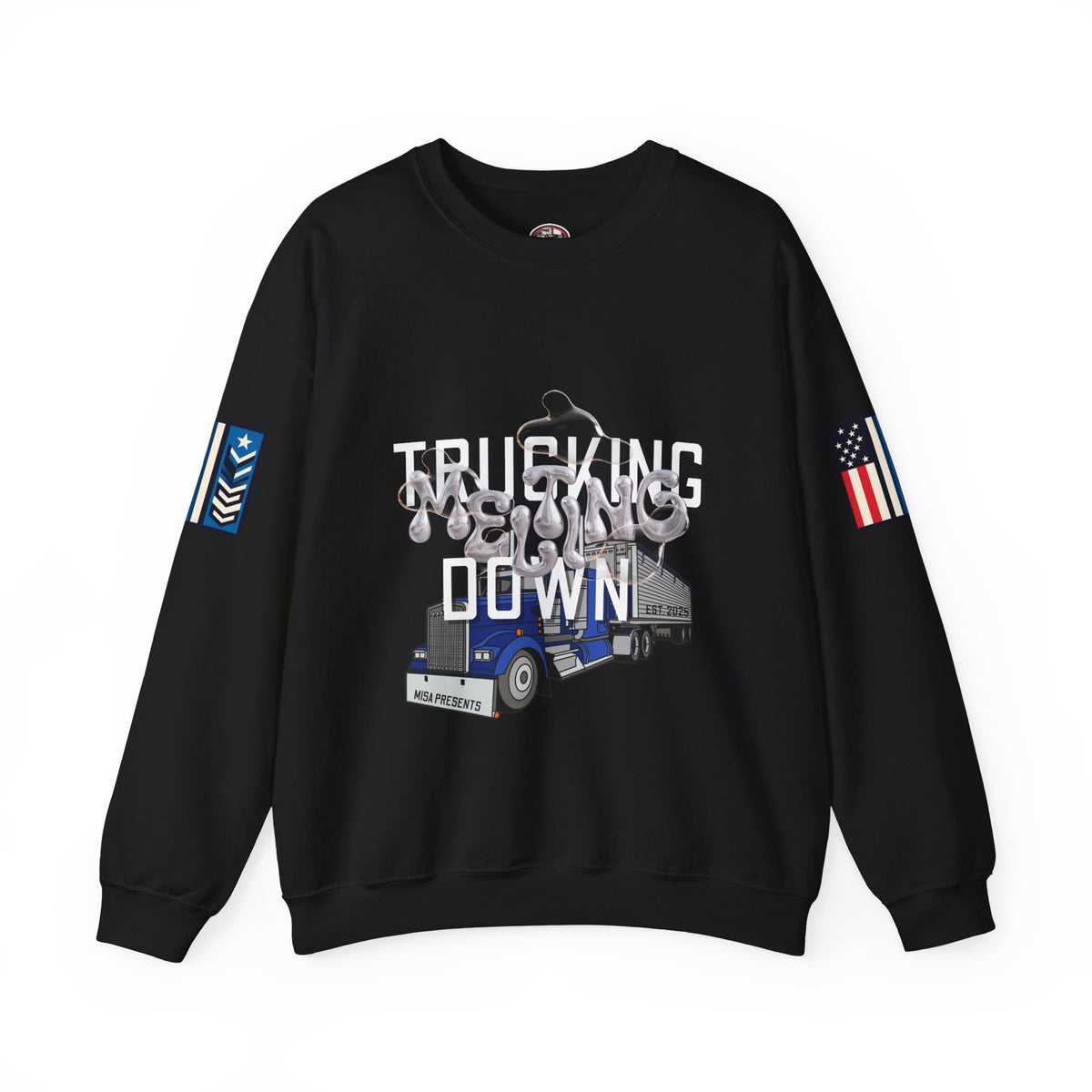 Charcoal trucking meltdown sweatshirt by Printify featuring a bold truck graphic on a cozy sweatshirt.