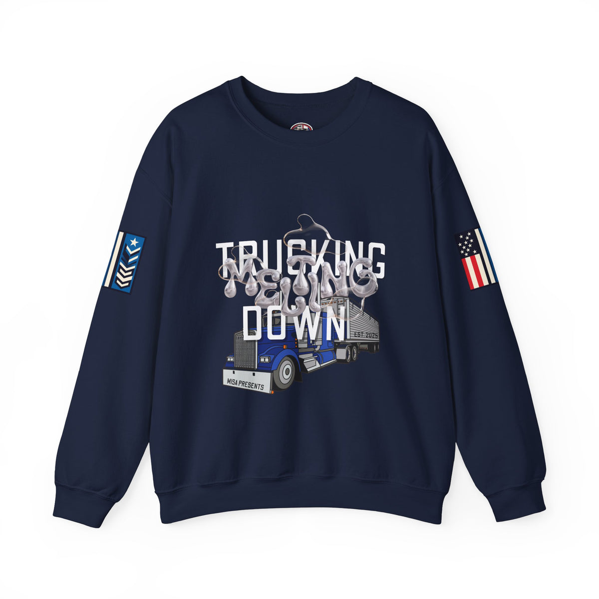 Charcoal trucking meltdown sweatshirt by Printify featuring a comfortable, casual sweatshirt with trucking graphic design.