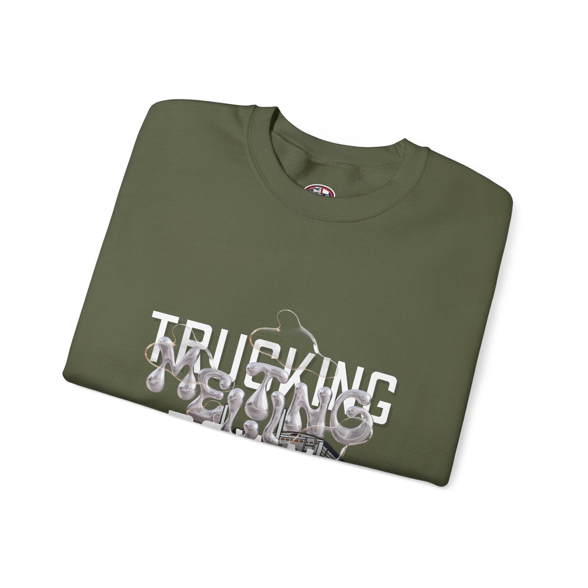 Charcoal Trucking Meltdown Sweatshirt by Printify featuring a casual fit and bold trucking graphic on the front.