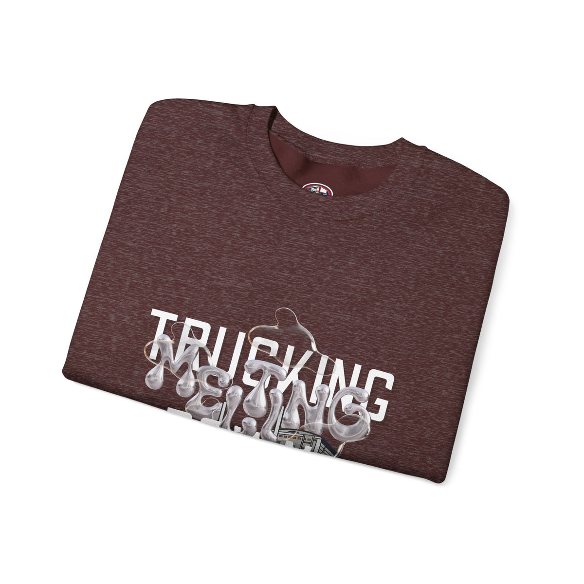 Charcoal Trucking Meltdown sweatshirt by Printify featuring a comfortable crewneck design and bold trucking-themed graphic.