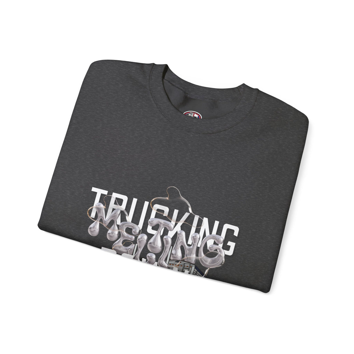 Charcoal Trucking Meltdown Sweatshirt by Printify, comfortable unisex sweatshirt with trucking graphic design.