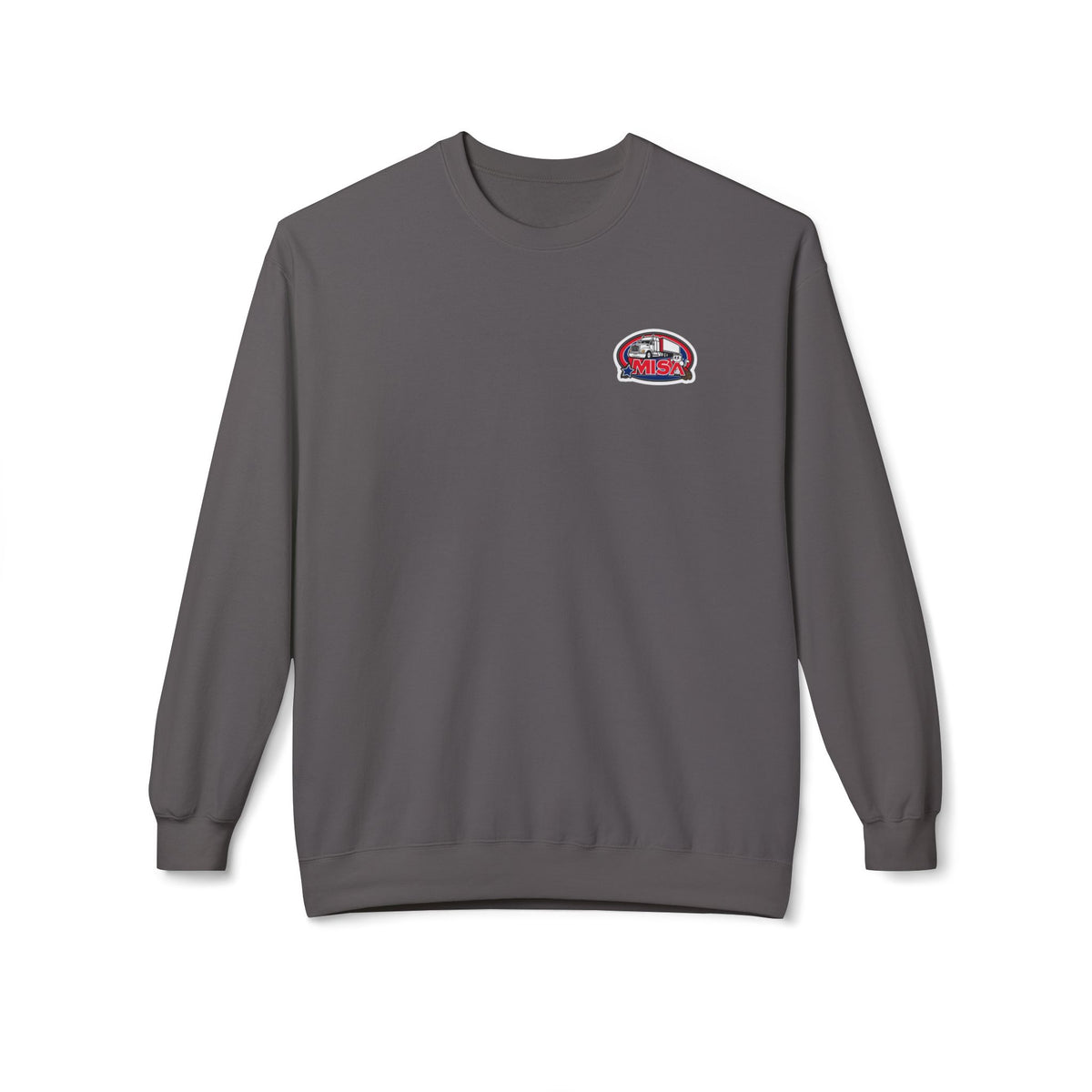 Charcoal unisex midweight softstyle fleece crewneck sweatshirt by Printify, showing a cozy, casual sweatshirt with a relaxed fit.