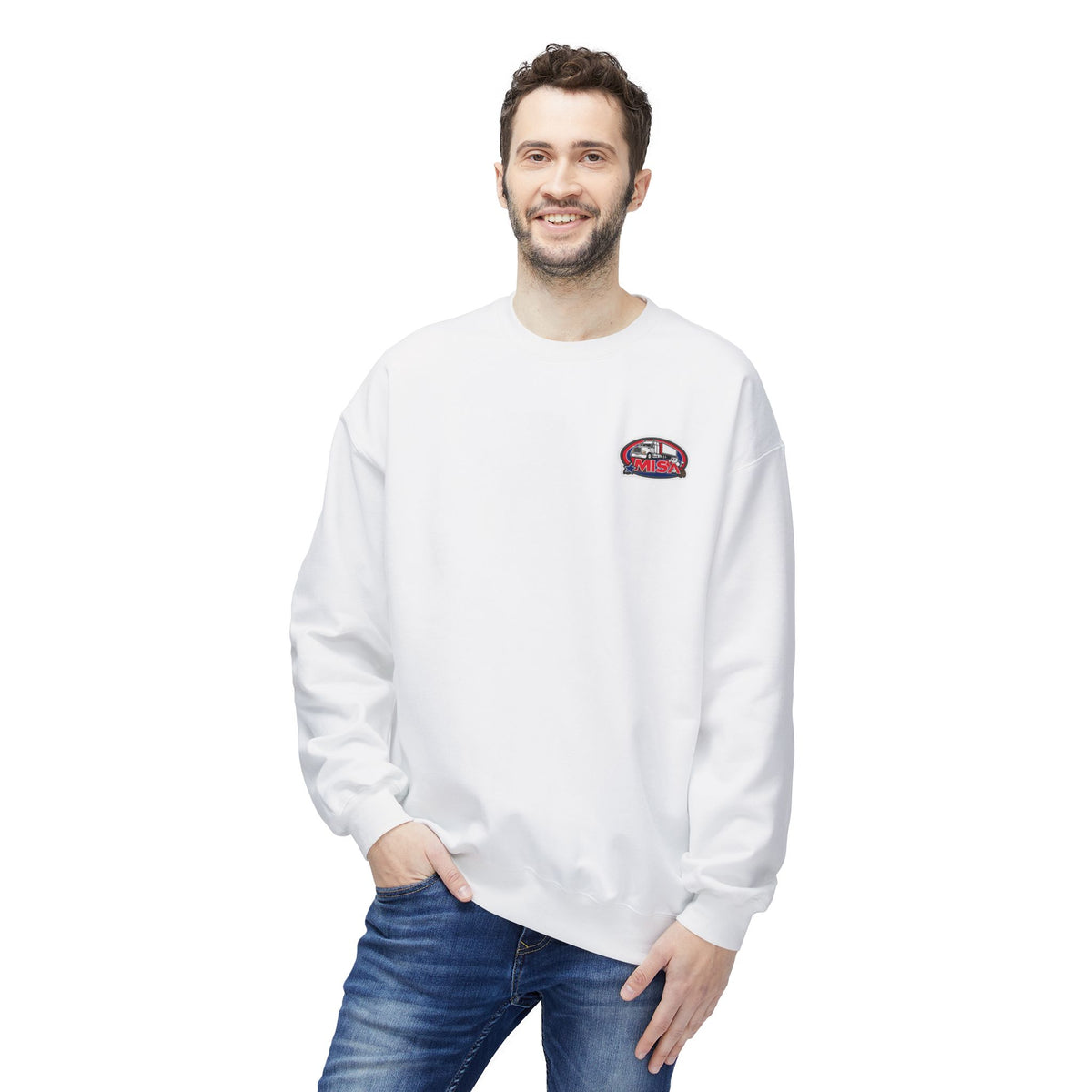Charcoal unisex midweight softstyle fleece crewneck sweatshirt with long sleeves and ribbed cuffs, casual and comfortable.