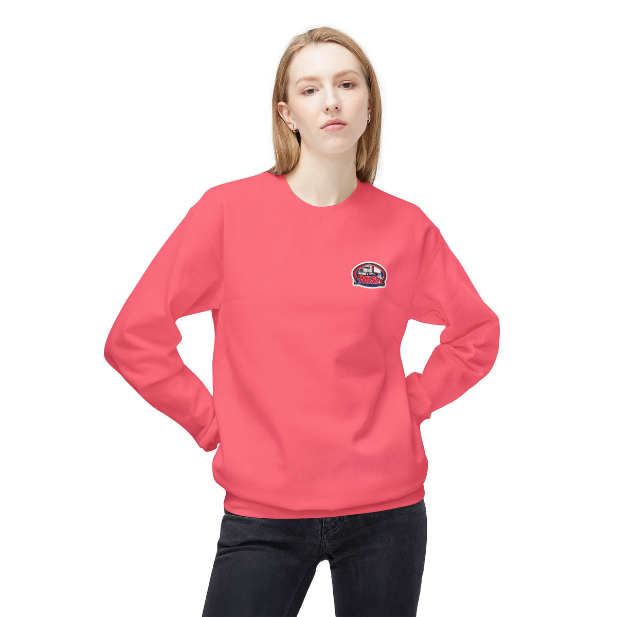 Charcoal unisex midweight fleece crewneck sweatshirt by Printify, soft and comfortable with a classic fit.