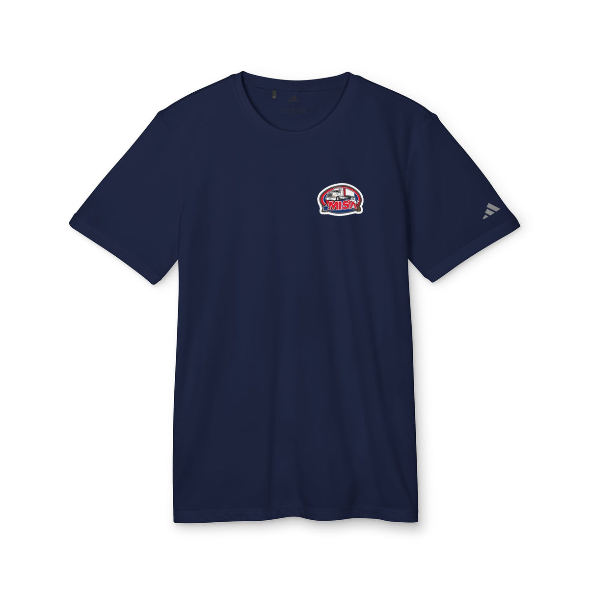 Black Heather Adidas unisex graphic sport T-shirt featuring humorous print, ideal for casual outings and everyday wear.