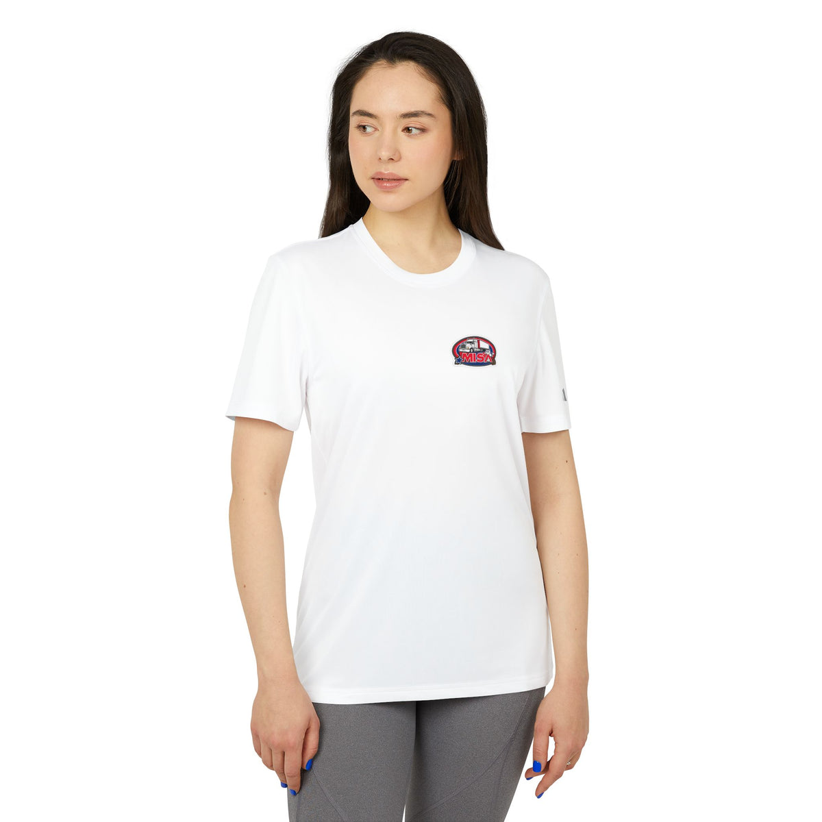 Black Heather Adidas unisex graphic sport T-shirt with humorous print, ideal for casual outings and everyday wear.
