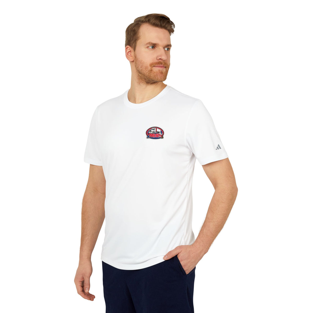 Black Heather Adidas unisex graphic sport T-shirt with humorous print, ideal for casual outings and everyday wear.