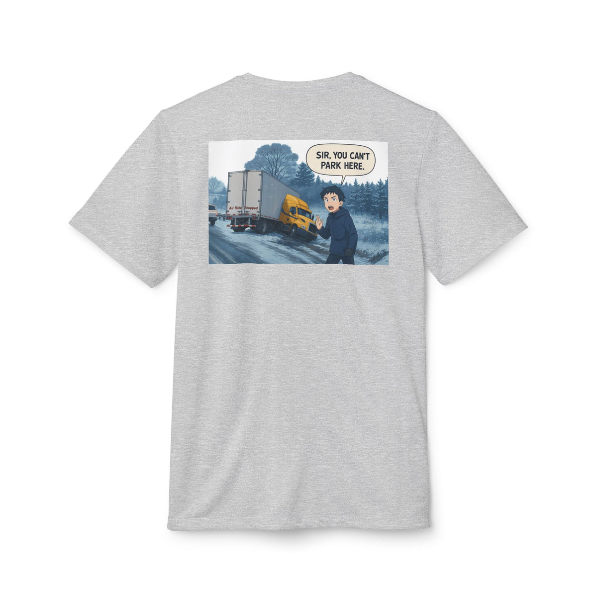 Black Heather Adidas unisex graphic sport T-shirt with humorous design, ideal for casual outings and everyday wear.