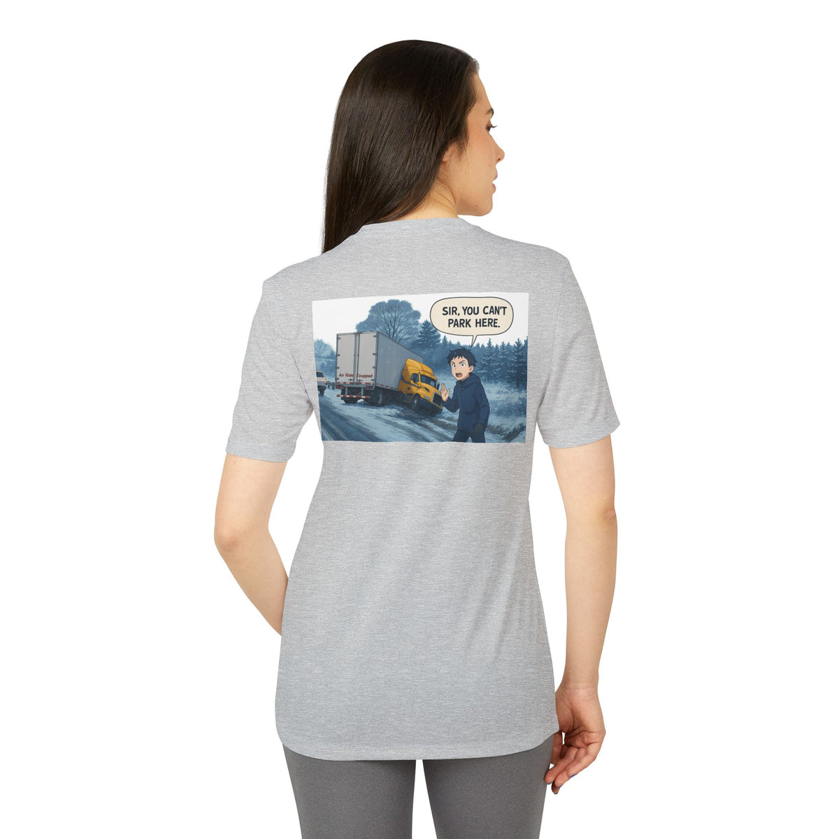 Black Heather Adidas unisex graphic T-shirt by Printify featuring a humorous design, ideal for casual outings and everyday wear.