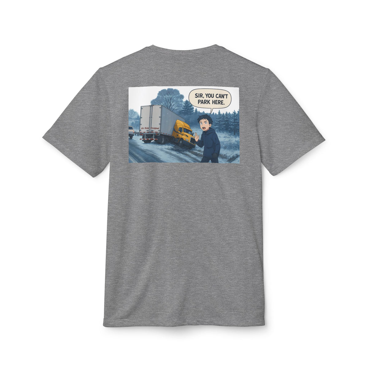 Black Heather Adidas unisex graphic sport T-shirt with humorous print, ideal for casual outings and everyday wear.