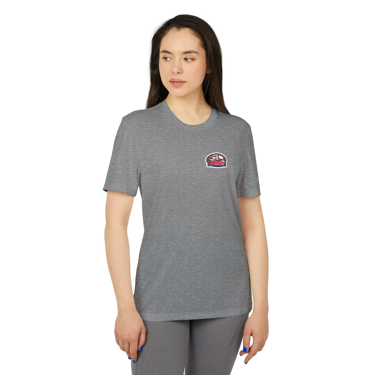 Black heather Adidas unisex graphic sport T-shirt by Printify, featuring a humorous design for casual and everyday wear.