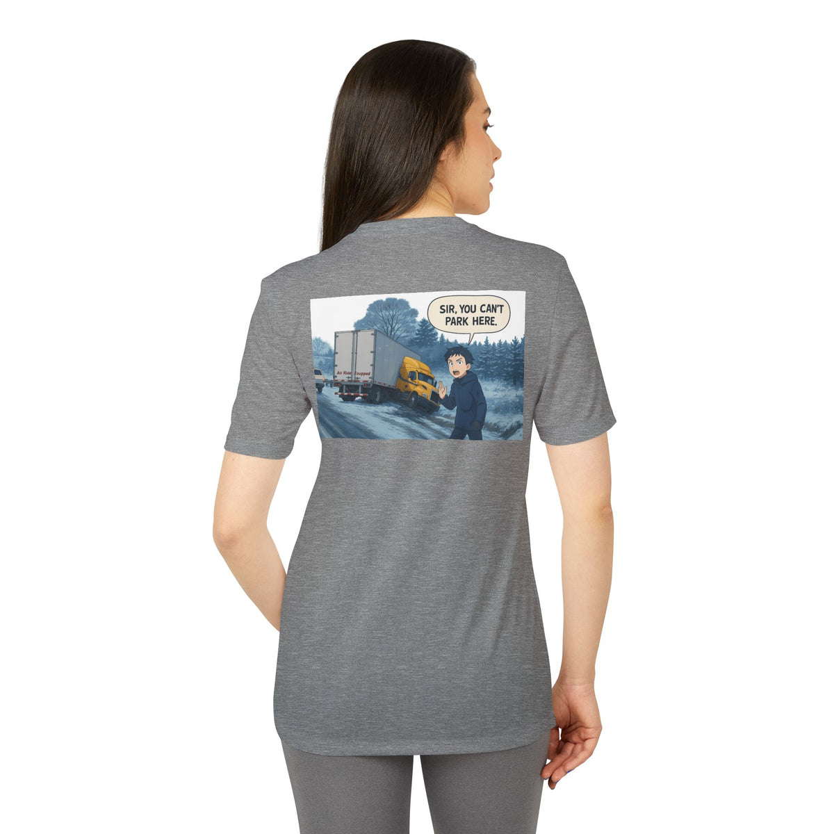 Black Heather Adidas unisex graphic sport T-shirt with humorous print, ideal for casual outings and everyday wear.