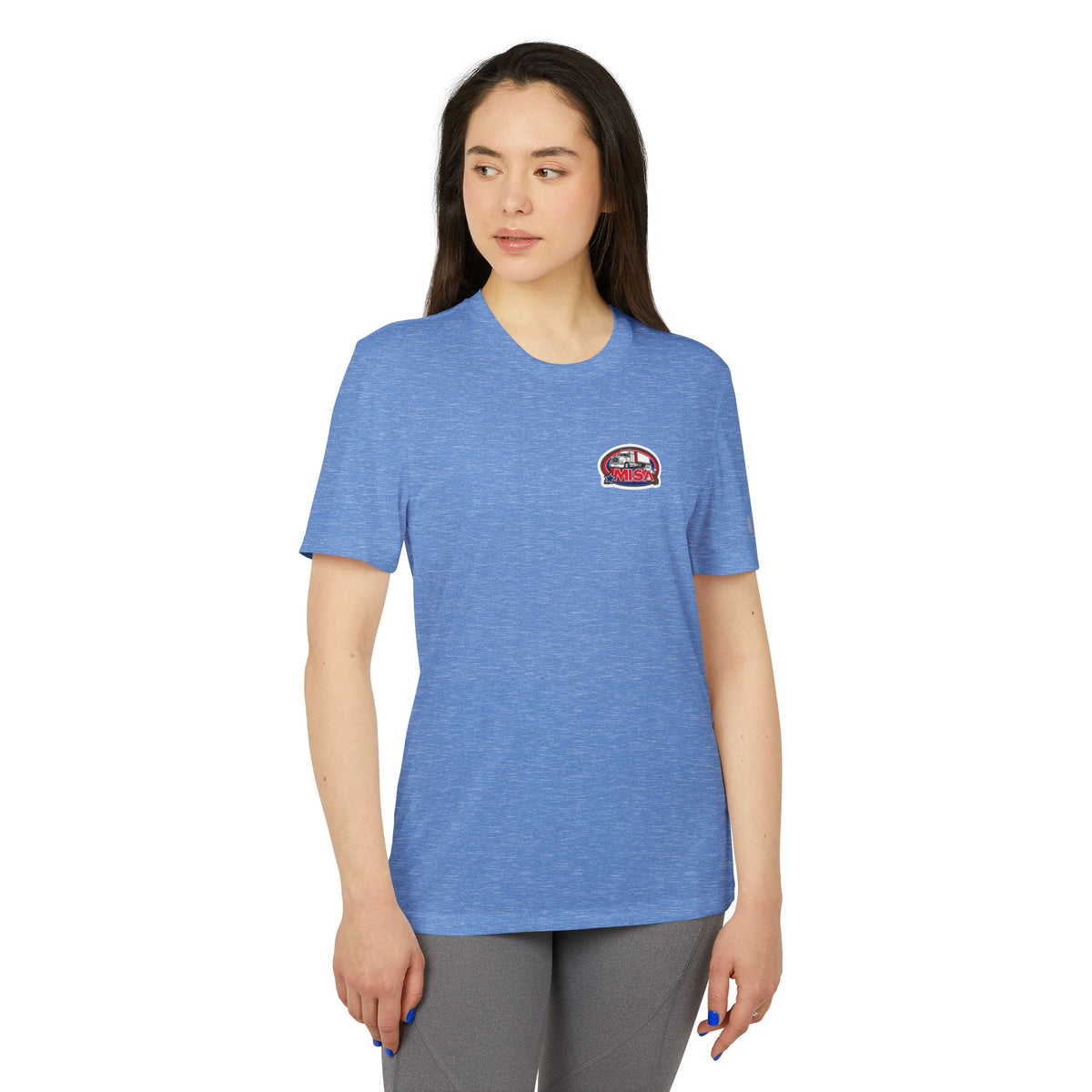Black Heather Adidas unisex graphic sport T-shirt with humorous design, ideal for casual outings and everyday wear.
