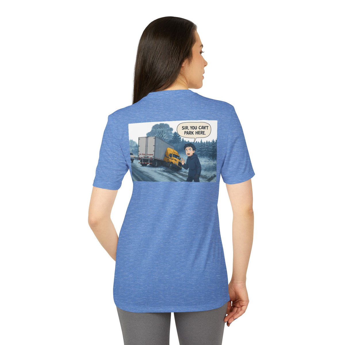Black Heather Adidas unisex graphic sport T-shirt with humorous print, ideal for casual outings and everyday wear.