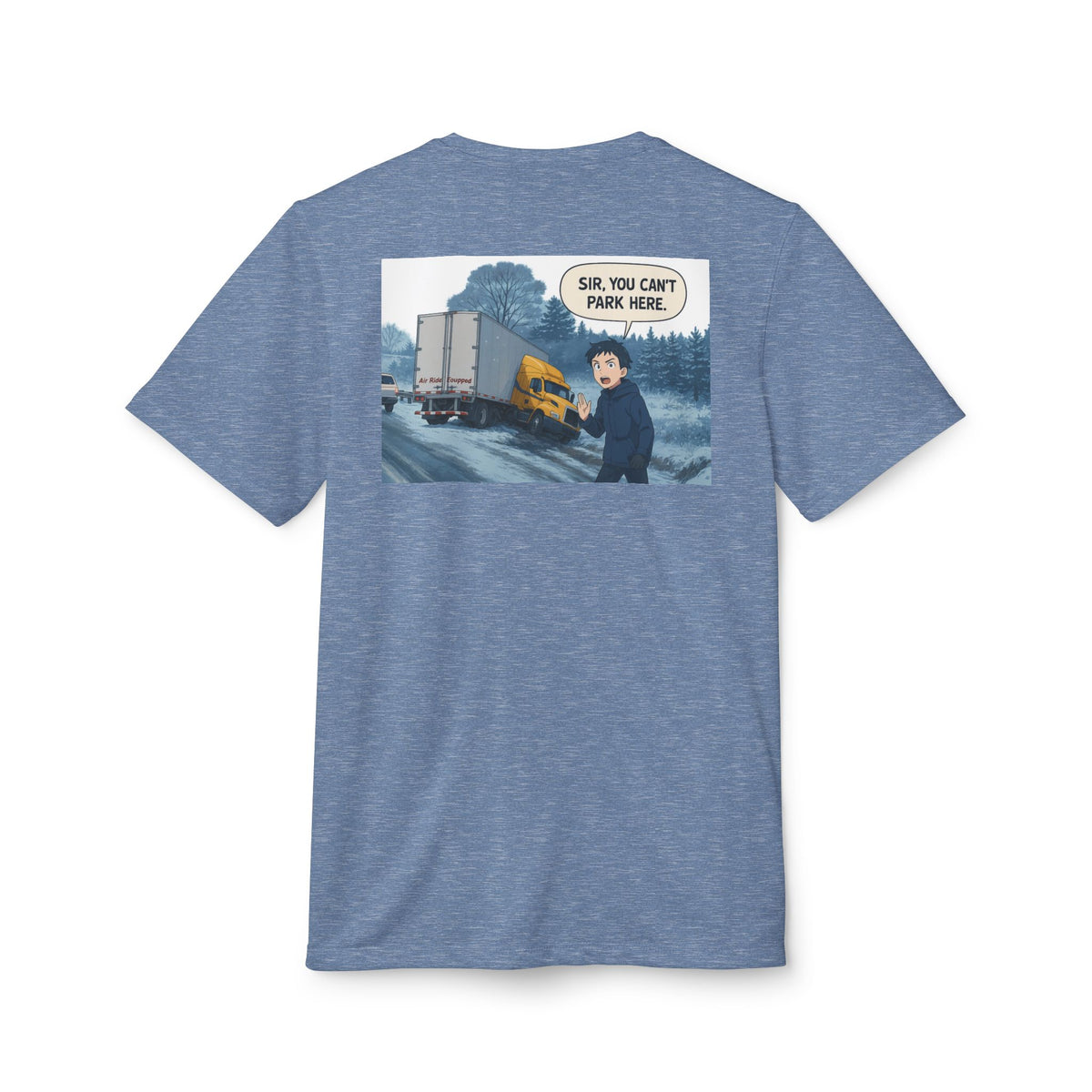 Black Heather Adidas unisex graphic sport T-shirt featuring a humorous design, ideal for casual outings and everyday wear.