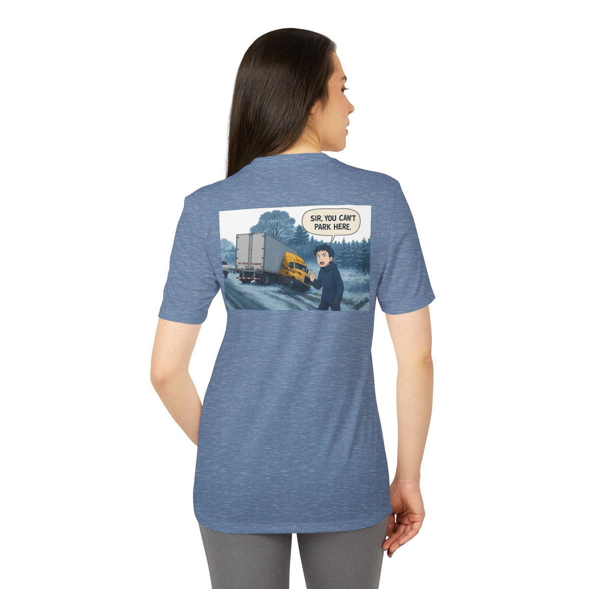 Black heather Adidas unisex graphic sport T-shirt with humorous print, ideal for casual outings and everyday wear.