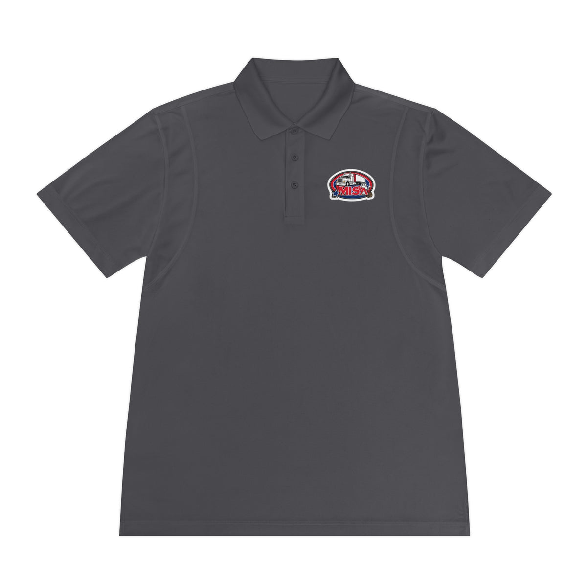 Black men's sport polo T-shirt with humorous cartoon design by Printify, ideal for casual wear.