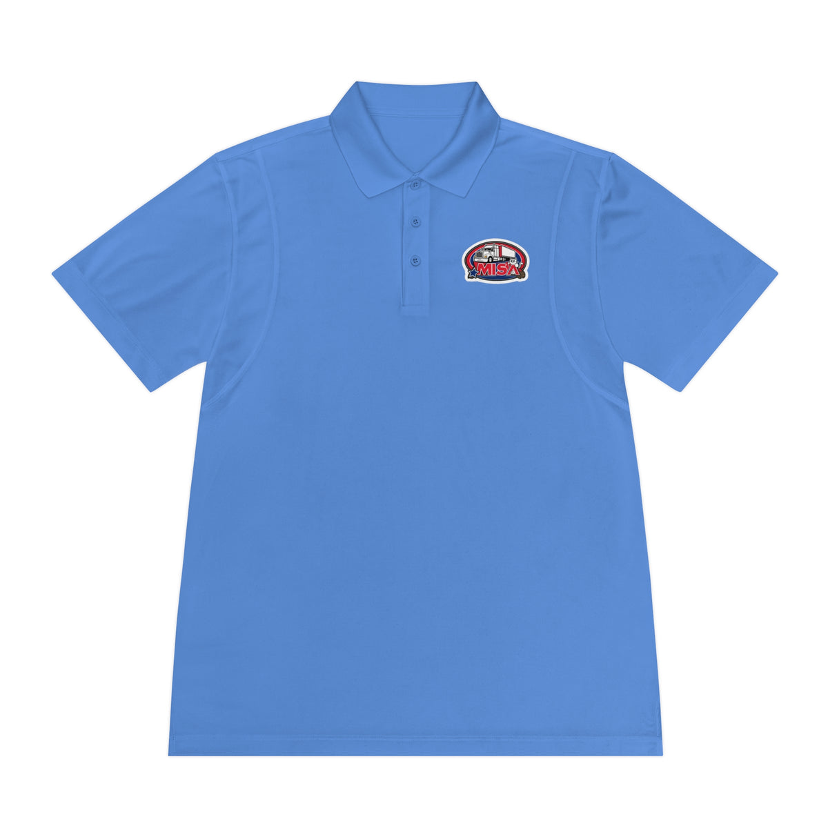Black men's sport polo shirt by Printify with humorous cartoon design, casual wear T-shirt for everyday style.