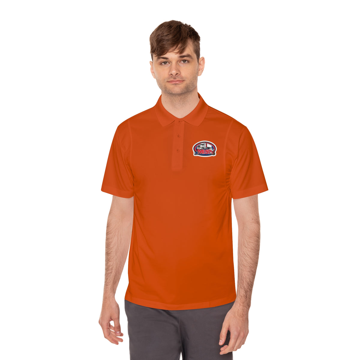 Black men's sport polo shirt by Printify with humorous cartoon design, casual T-shirt style perfect for relaxed wear.
